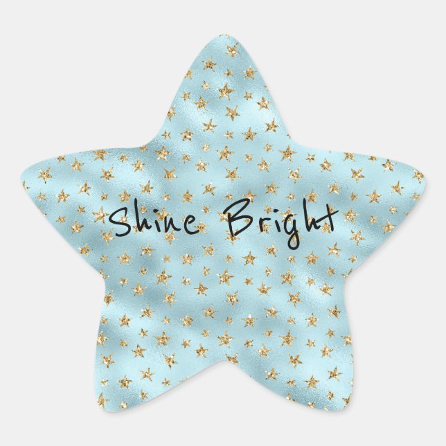 Aqua Mint Gold Glitzer Stars Stern-Aufkleber (Vorderseite)