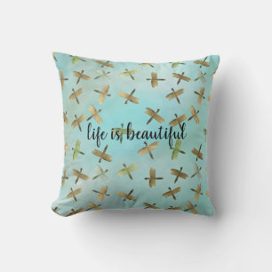 Aqua Mint Gold Libellen Wasserfarbe personalisiert Kissen