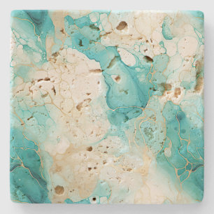 Aqua Mint Gold Weißer Marmor Steinuntersetzer