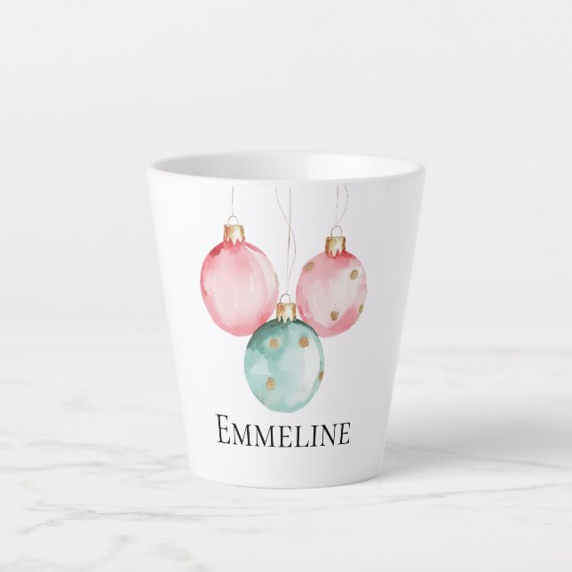 Aqua Mint Pink Gold Dots Weihnachtsschmuck Name Milchtasse (Vorderseite)
