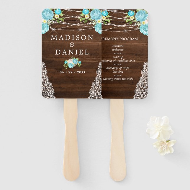 Aqua Mint Rustic Holz String Lichter Blumenzange Fächer (Vorne und Hinten)