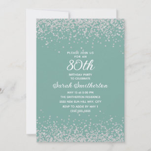 Aqua Mint Silver Diamond Glitzer 80. Geburtstag Einladung