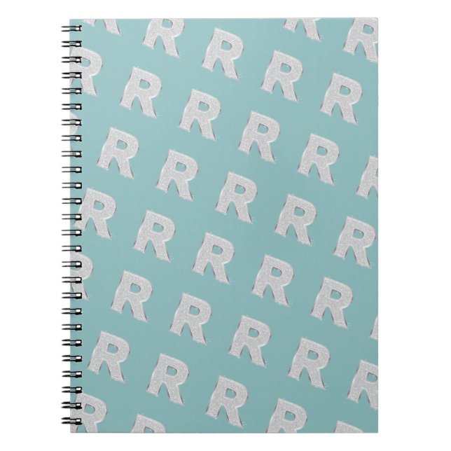 Aqua Mint Silver Monogramm Buchstabe R Notizblock (Vorderseite)