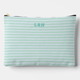 Aqua Mint Stripe Vintage Tiny Initials Monogram Zubehörtasche