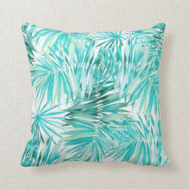 Aqua Mint Tropical Palm Blätter Kissen