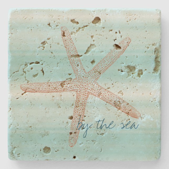 Aqua Mint White Beach Vibes Starfish     Steinuntersetzer (Vorderseite)