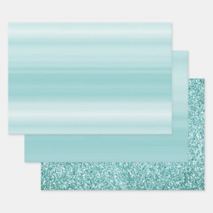 Aqua Mint White Geschenkpapier Set