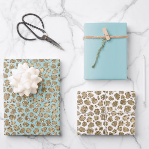 Aqua Mint White Gold Glitzer Leopard Geschenkpapier Set