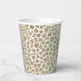 Aqua Mint White Gold Glitzer Leopard Pappbecher