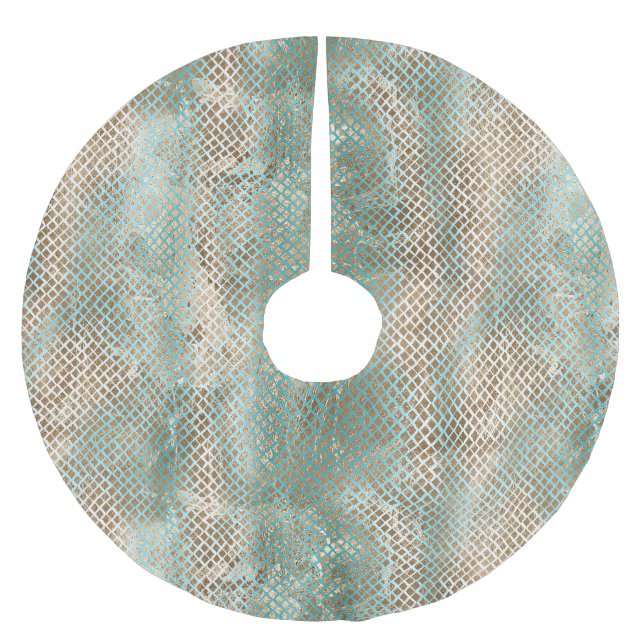 Aqua Mint White Gold Schlange Polyester Weihnachtsbaumdecke (Vorderseite)