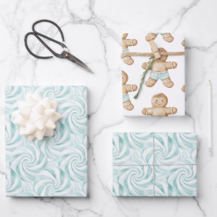 Aqua Mint White Wirbel Weihnachten Geschenkpapier Set