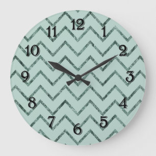 Aqua Minz Glam Chevron Zickzack Streifen Große Wanduhr