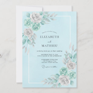 Aqua-Minz-Pfingstrosen-Hochzeit Einladung
