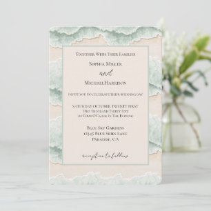 Aqua Minzcreme Sand Ozeanstrand Streifen Hochzeit Einladung