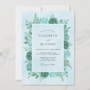 Aqua Minze Farn Hochzeit Einladung