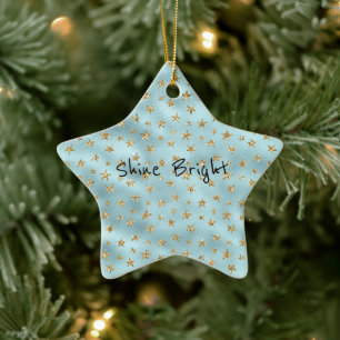 Aqua Minze Gold Glitzer Stars Keramik Ornament