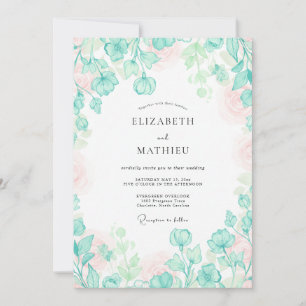 Aqua Minze Laub Eukalyptus Hochzeit Einladung