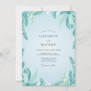 Aqua Minze Laub Gedämpfte Eukalyptus Hochzeit Einladung