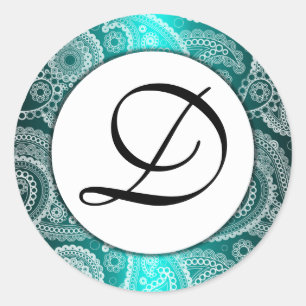 Aqua Mit Monogramm White Lace Paisley Stickers