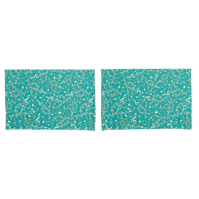 Aqua mit weißes GoldMusiknoten-Kissenbezügen Kissenbezug (Vorderseite-Set)