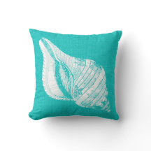 Aqua mit White Conch Seashell Burlap Look