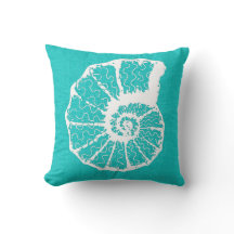 Aqua mit White Spiral Seashell Burlap Look