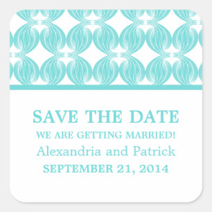 Aqua Modern Deko Save the Date Stickers