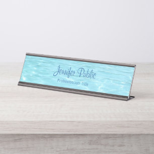 Aqua Modern Elegant Blaues Wasser Vorlage Trendy Schreibtischnamensplakette
