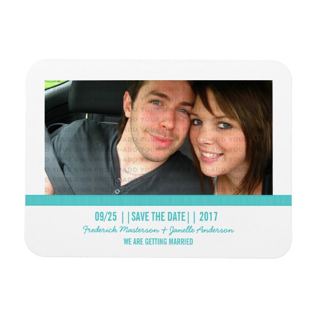 Aqua Modern Foto Save the Date Magnet (Horizontal)