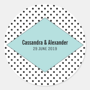 Aqua Modern Polka Dots Wedding Runder Aufkleber