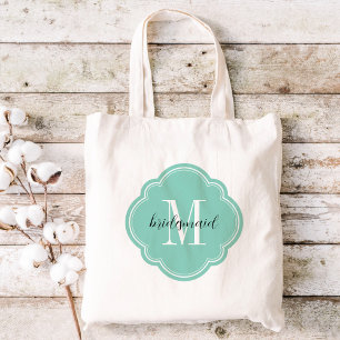 Aqua Monogram Bridesmaid Tote Bag Tragetasche