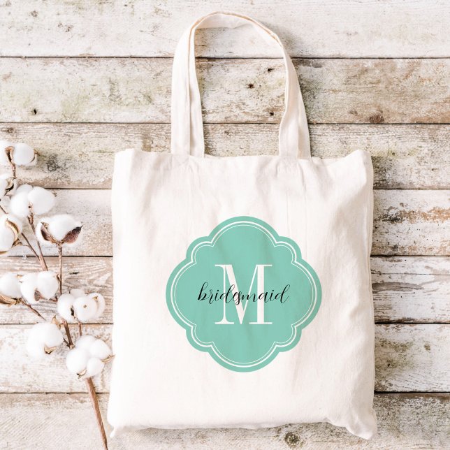 Aqua Monogram Bridesmaid Tote Bag Tragetasche (Von Creator hochgeladen)