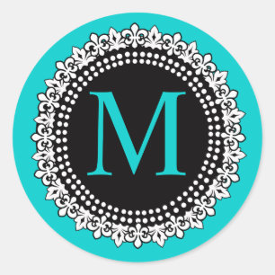 Aqua Monogram M Lilie Wedding Sticker