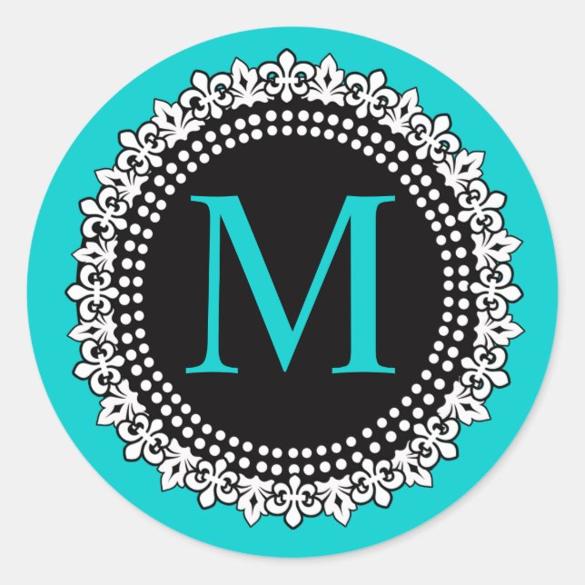Aqua Monogram M Lilie Wedding Sticker (Vorderseite)