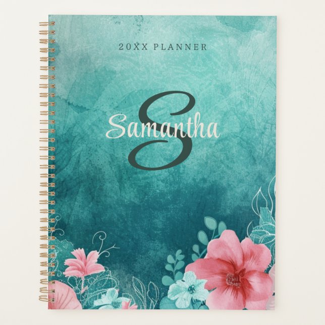 Aqua Monogram Mit Monogramm Name 2025 Weekly Plann Planer (Vorderseite)