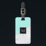 Aqua | Monogramm-Gepäckstück aus weißem Marmor Gepäckanhänger<br><div class="desc">Modernes und stilvolles Gepäckanhänger mit aqua-blauem Hintergrund mit weißem und grauem Marmor. Dieses monogramm Gepäckanhänger wird als Abschluss-Geschenk perfekt sein. Andere Farben sind verfügbar.</div>