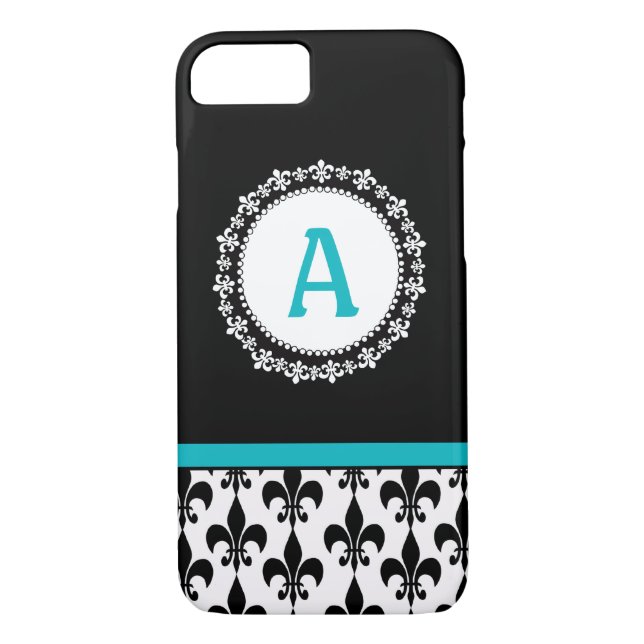 Aqua-Monogramm-Lilie iPhone 5 Fall Case-Mate iPhone Hülle (Rückseite)