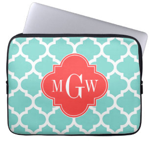 Aqua Moroccan #5 Korallenrot 3 Initialen Monogramm Laptopschutzhülle