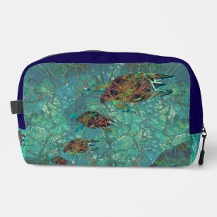 Aqua Mosaic Lg Zippered_Bag Turtles Indigenosis Waschbeutel