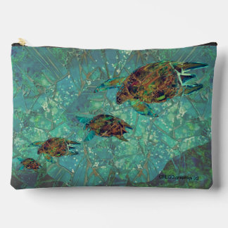 Aqua Mosaic Lg Zippered_Bag Turtles Indigenosis Zubehörtasche