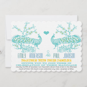Aqua & Mustard Yellow Peacock Invitations de maria