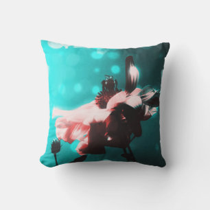 Aqua N Pink Sunflower N Bee Retro Outdoor Pillow Kissen