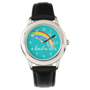 Aqua-Namenarmbanduhr des Spaßmädchenregenbogens Armbanduhr