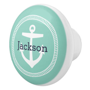 Aqua Nautical Anchor Monogram Keramikknauf
