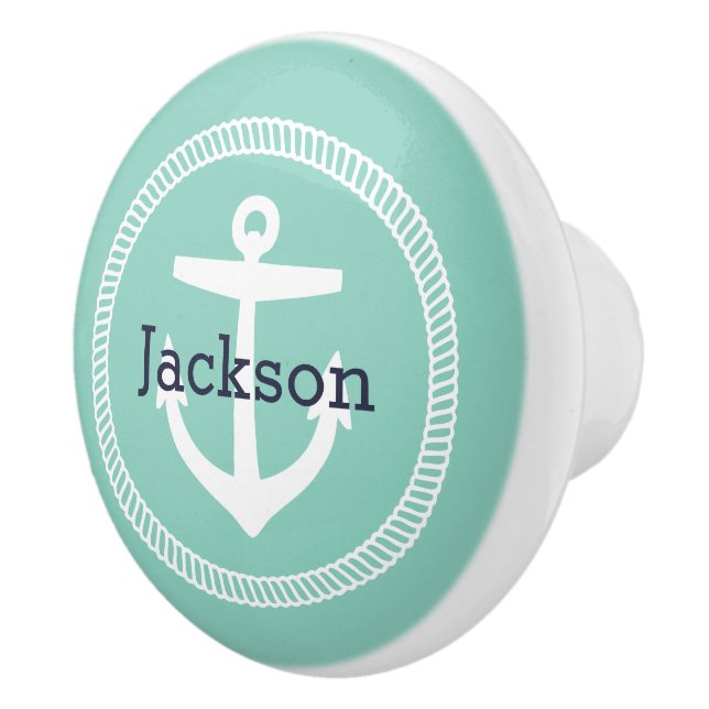 Aqua Nautical Anchor Monogram Keramikknauf (Rechts)