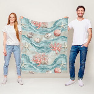 Aqua-Nautik-Seestern-Muschel-Muster Fleecedecke