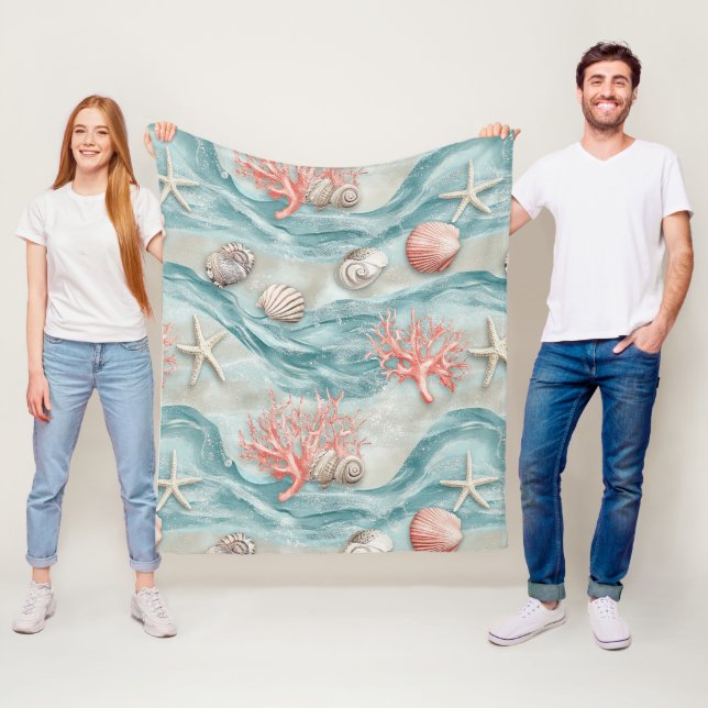 Aqua-Nautik-Seestern-Muschel-Muster Fleecedecke (Beispiel)