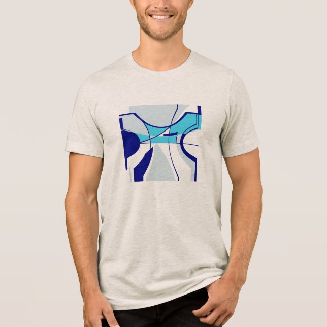 Aqua Navy Aquamarin Swirling MCM Geometrie Abstrak Tri-Blend Shirt (Vorderseite)