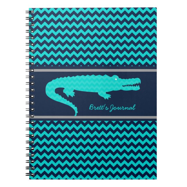 Aqua/Navy Gator sur Chevron Carnet personnalisé (Devant)