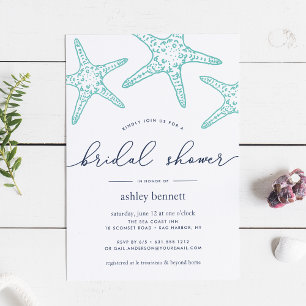 Aqua & Navy Starfish Bridal Dusche Einladung